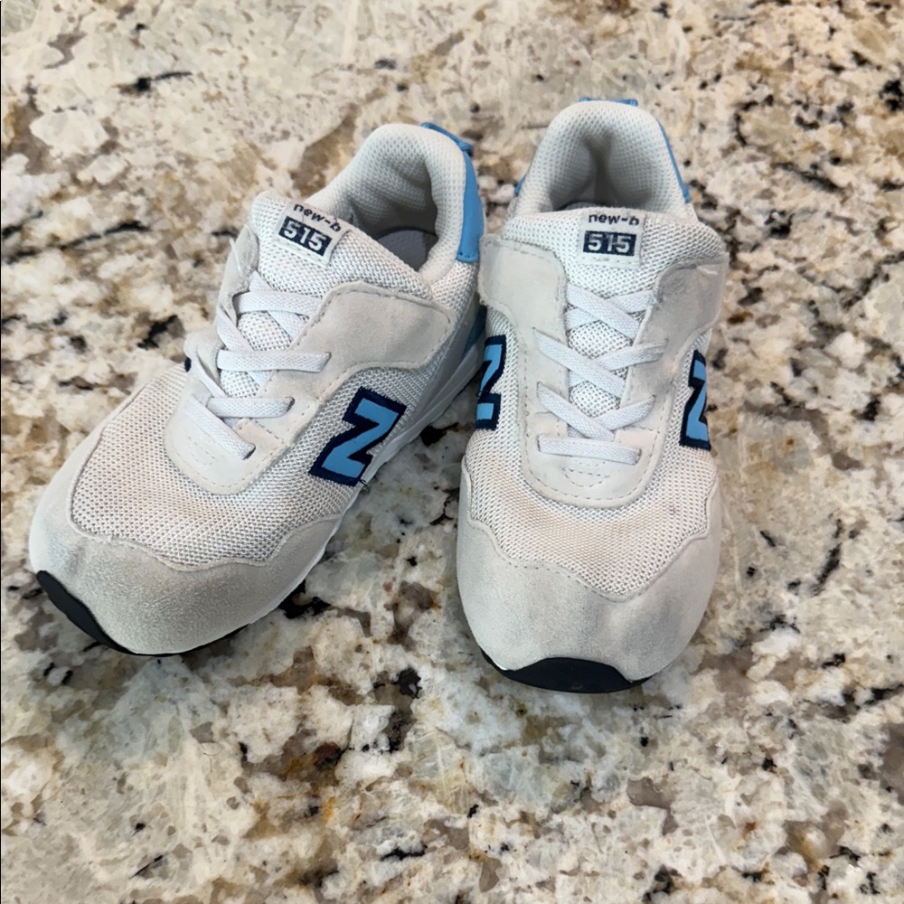 New Balance Kids' Cream and Blue Sneakers